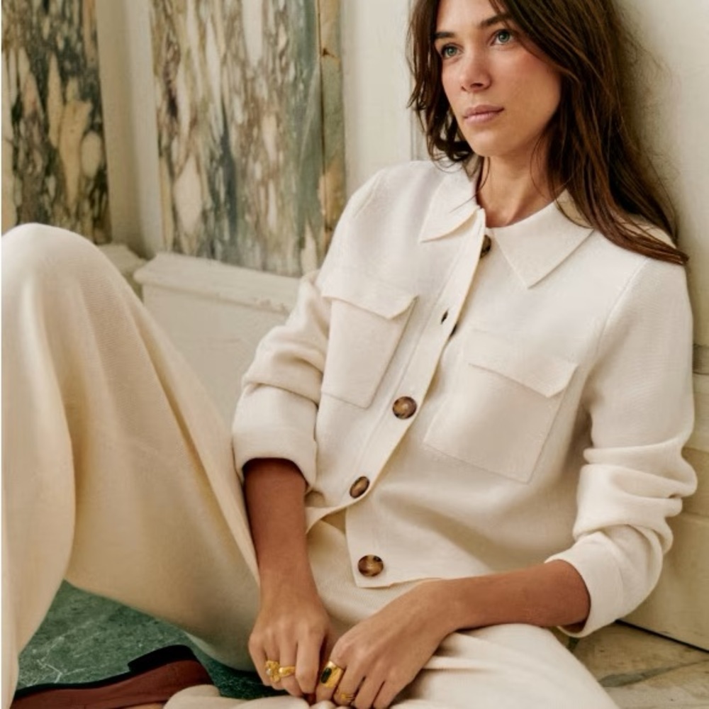 Sezane Betty Cardigan White/Ecru